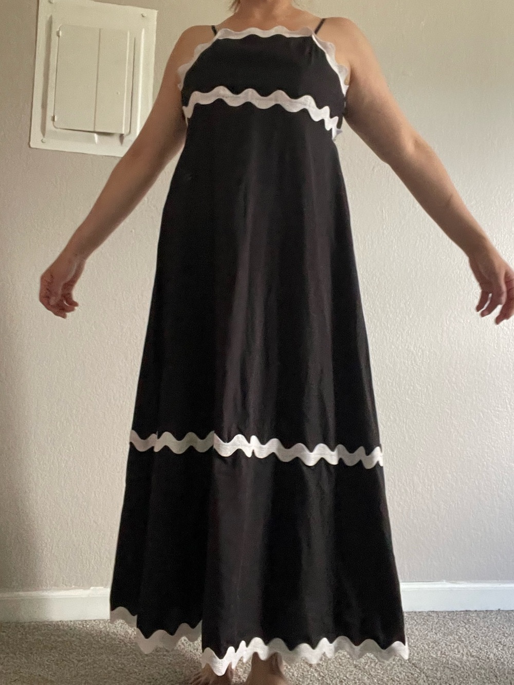 Black Maxi Dress with White Trim - Women's Sleeveless Sundress